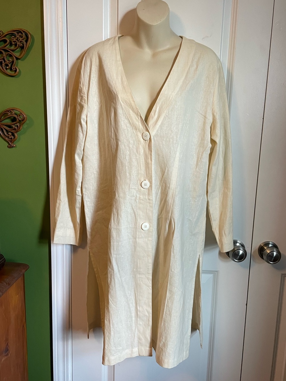 Monroe & Main Linen Rayon Duster Split Side 16 Off White